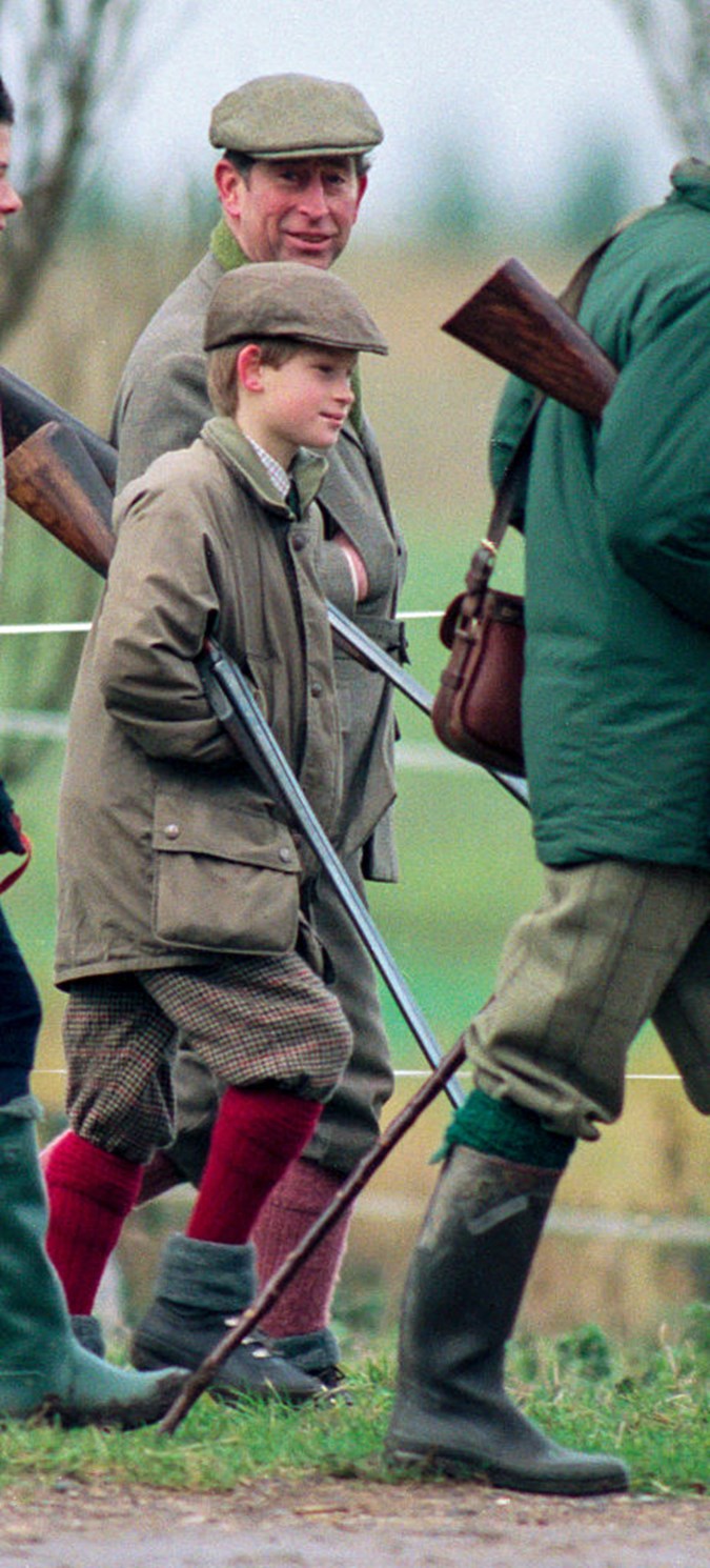 Harry and dad Charles on the Boxing Day shoot in 1996/Getty