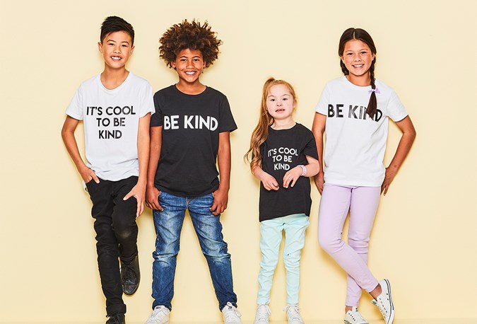 Smiggle kids wearing Kind Is Cool who proudly supports the Alannah & Madeline Foundation by donating $1 from every sale.