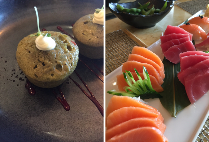 Delicious sashimi and green tea cupcakes from Bonsai Sushi