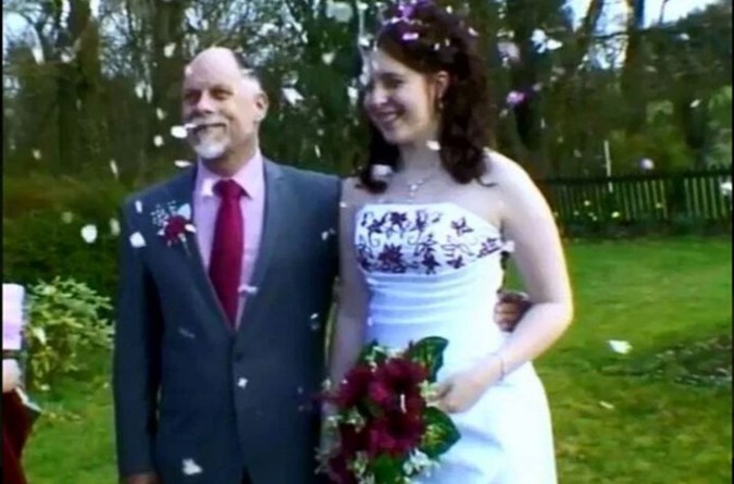 Sarah and David on their wedding day.