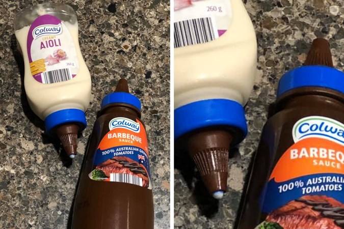 Helen's Aldi sauce lid hack. Image: Facebook.