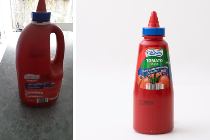 Michellle's Aldi sauce lid hack. Images: Facebook & Aldi.