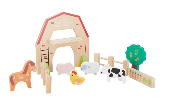 Wooden farm play set, $10. Image: Kmart