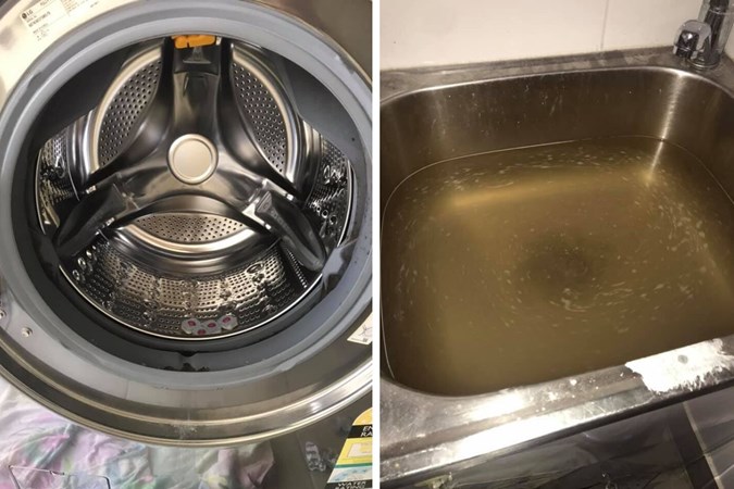 Amazing results shown using the dishwashing tablet hack. Image: Mums who clean/Facebook