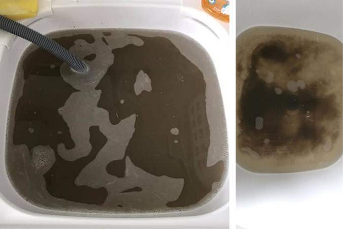 Amazing results shown using the dishwashing tablet hack. Image: Mums who clean/Facebook