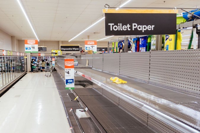 Supermarket shelves have been stripped of toilet paper for weeks.