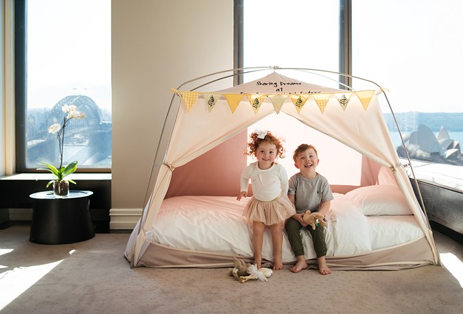 Hanging out in a kid-sized tent at The Four Seasons, Sydney