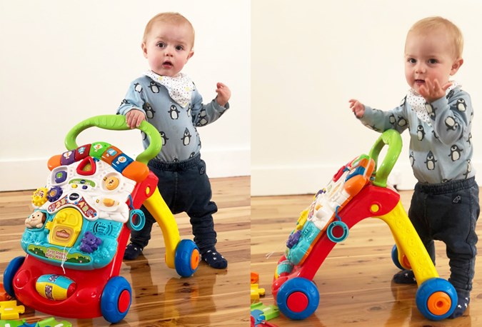"What do you mean it's only 6am? I have places to go! People to see! Play dates to attend!" Louis has his transport ready to rock and roll...